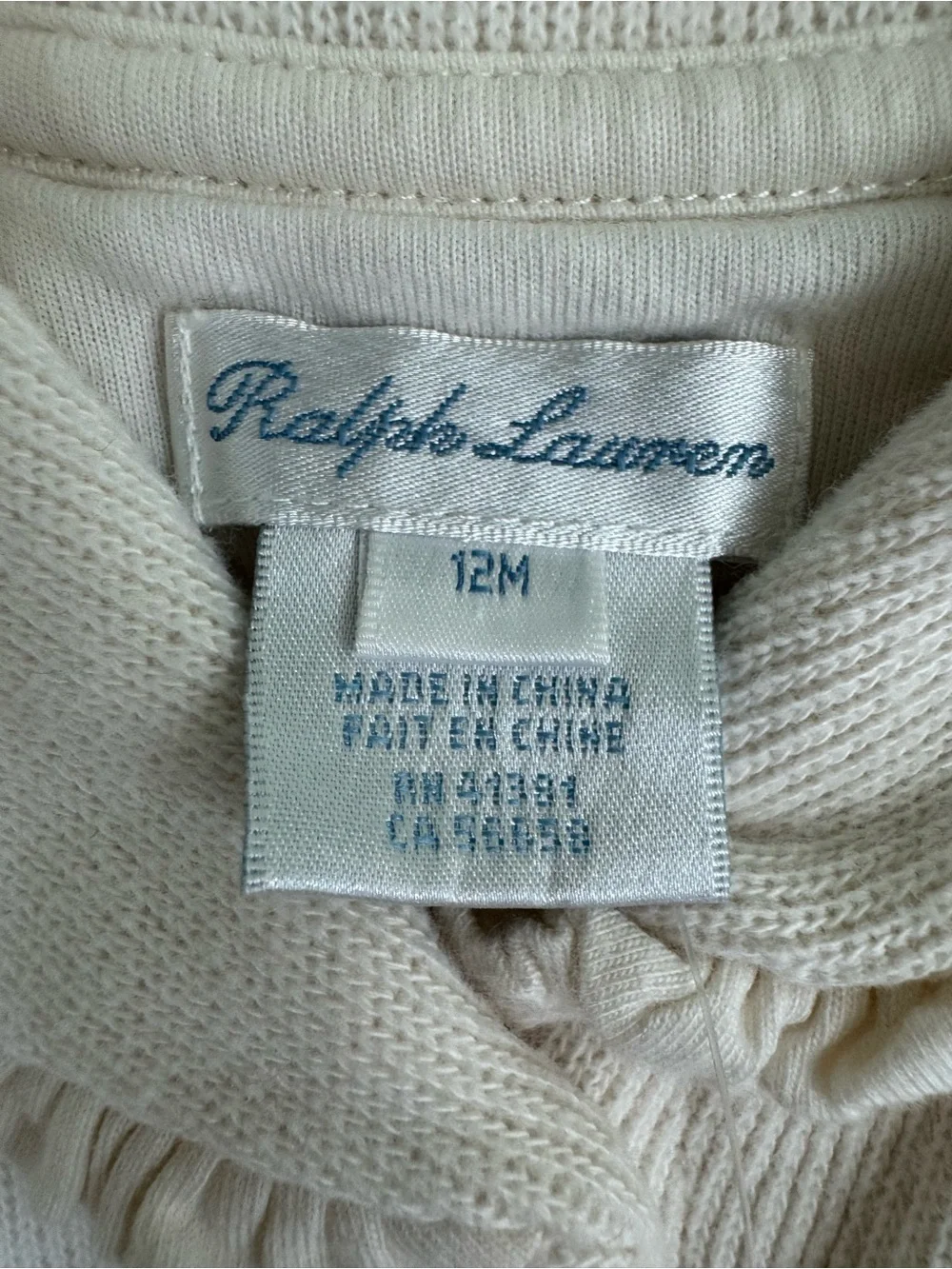 Ralph Lauren Baby Girls Ivory Ruffle Cardigan Sweater 12M Floral Embroidered